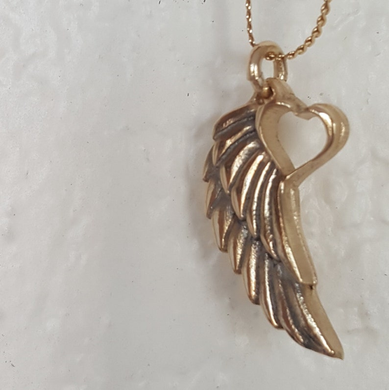 Angel Wing Gold Necklace 14kt Solid With Heart Pendant ...