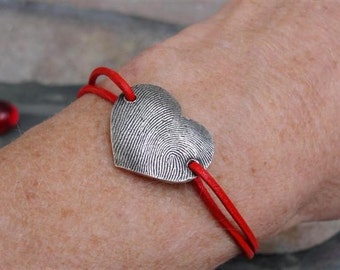 Fingerprint Bracelet Thumbprint Heart in Sterling Silver EXPRESS SHIPPING