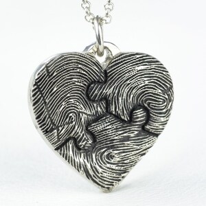 Fingerprint Heart Necklace Puzzle Piece Personalized Sterling Silver Mothers Day Jewelry image 1