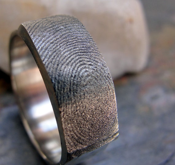 Fingerprint Ring Wedding Band Jewelry in White Gold 14kt Personalized