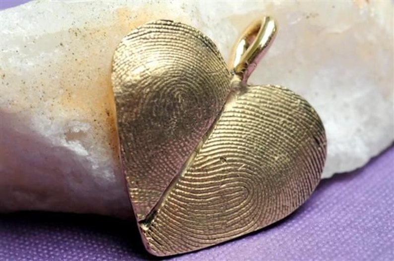 Custom Fingerprint Heart Necklace in 14kt Gold Thumbprint Personalized image 3