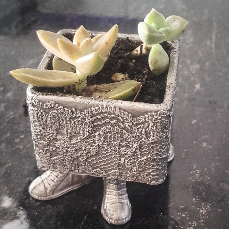 Pewter Planter Pot, Vase, Succulent, Mini Cup, Funny Pots, Sneaker Vase, Pewter Art, Lace Art image 2