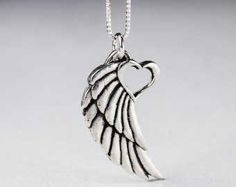 Angel Wing Necklace With Heart Pendant Tattoo Winged Heart Necklace Sterling Silver