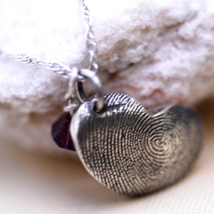 Fingerprint Heart Necklace Thumbprint in Sterling Silver Personalized with Birthstone image 3