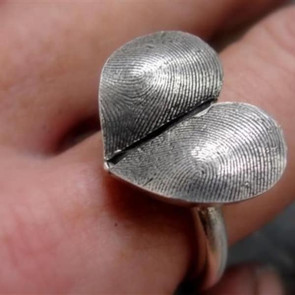 Fingerprint Heart Ring Jewelry Thumbprint Personalized Sterling Silver
