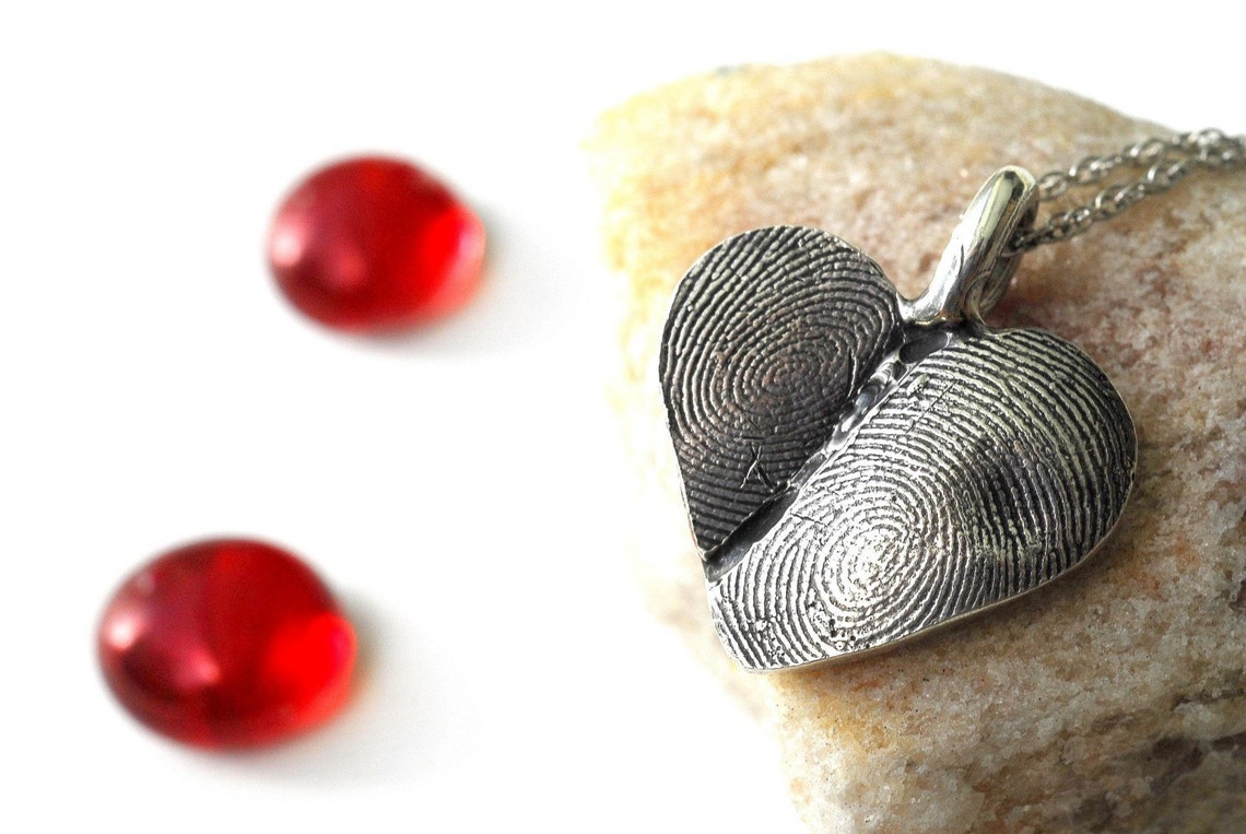 Fingerprint Heart Jewelry Necklace Personalized Thumbprint Etsy
