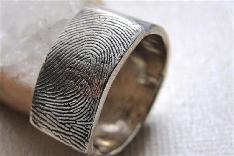 Fingerprint Custom Ring Wedding Band in Sterling Silver image 1