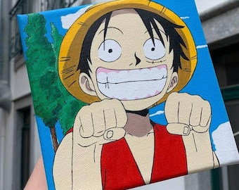 anime canvas painting, custom, one piece, acrylic hand made, Luffy