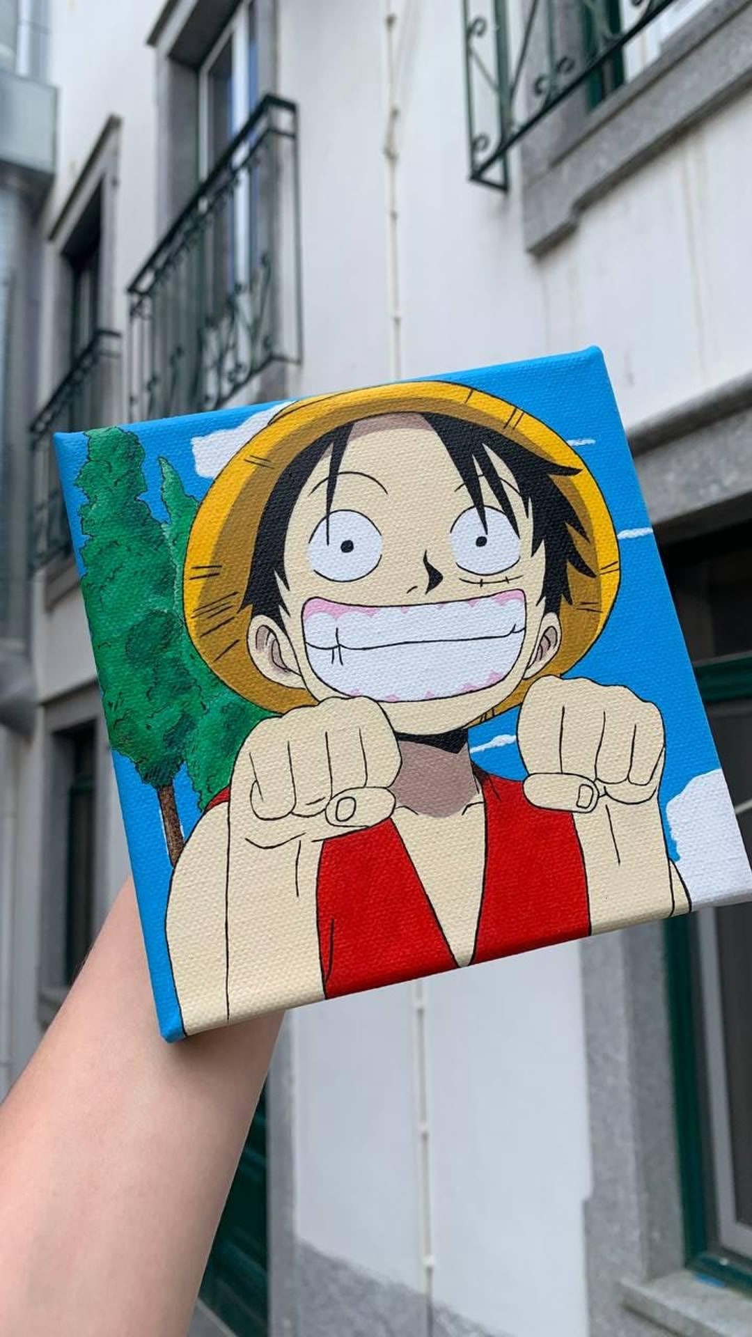 Anime Canvas Painting, Custom, One Piece, Acrylic Hand Made, Luffy