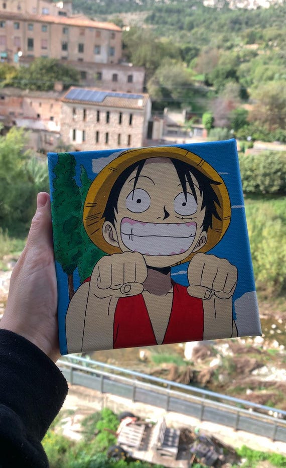 Anime Canvas Painting, Custom, One Piece, Acrylic Hand Made, Luffy