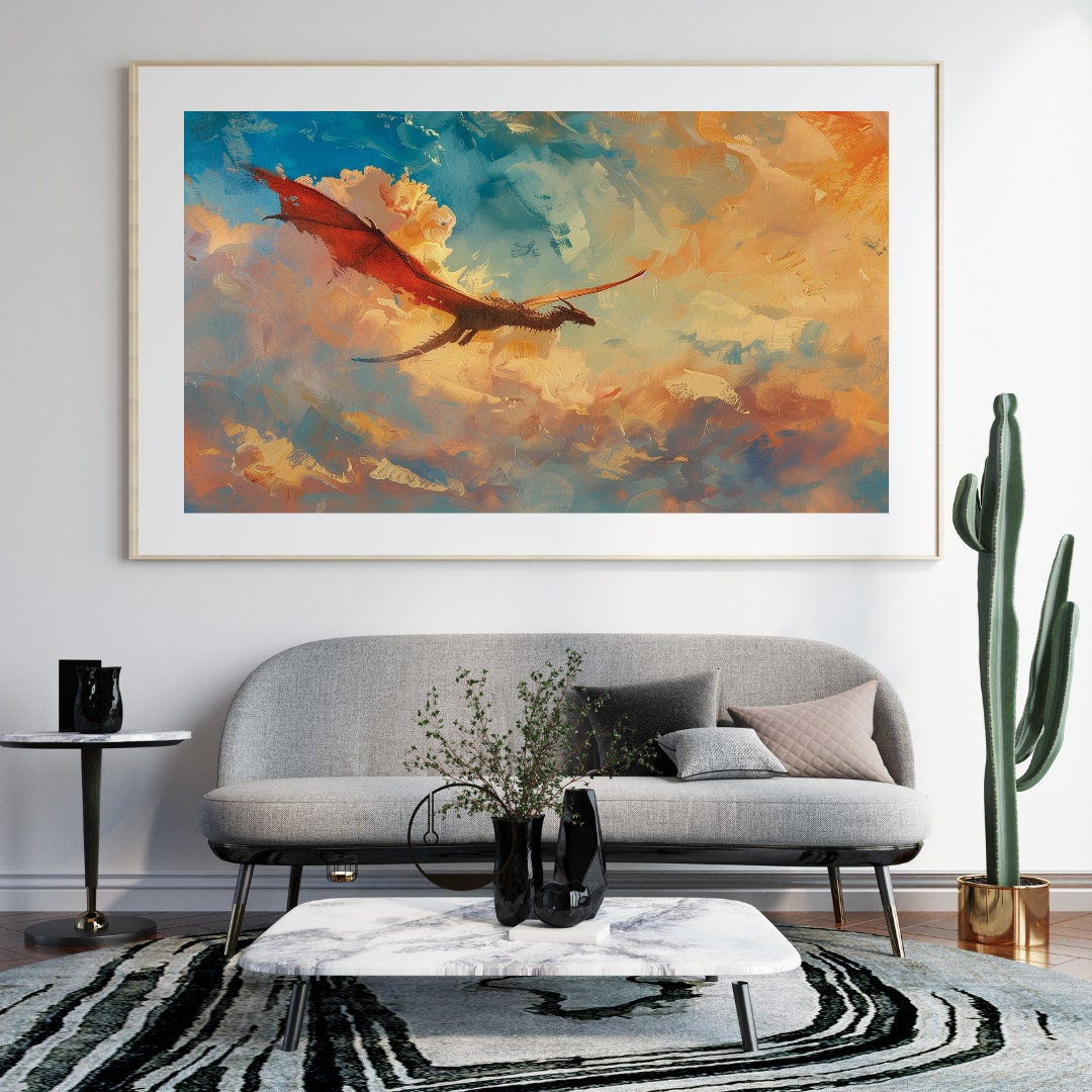 Dragon Wall Art, Fantasy Oil Painting, Dragon Painting, Game Room Decor ...