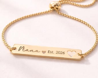 Nana Est 2026 Bracelet, New Grandma Gift,Pregnancy Reveal Jewelry,Custom Nana Bracelet, Personalized Grandma Gift,Gigi gifts,First time Mimi