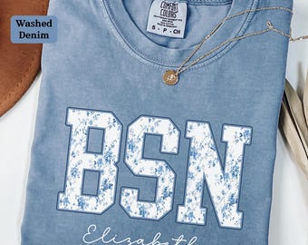 Comfort Colors Floral BSN Nurse Shirt, Personalized Nursing Student Gift
