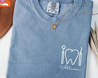 Custom Dentist Comfort Colors Shirt: Personalized Dental Team Tshirt, Graduation Dental Assistant tee