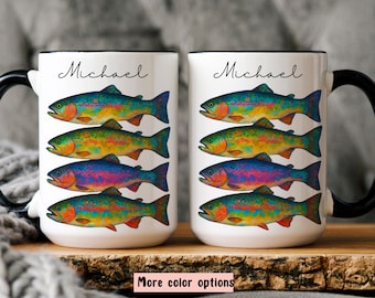 Rainbow Trout Mug, Colorful Fish, Fisherman Gift for Dad