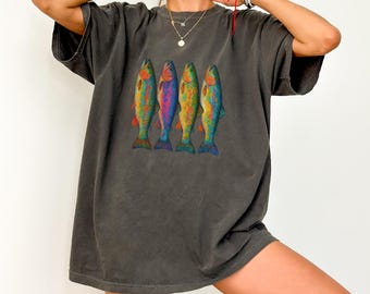 Comfort Colors® Trout Fish Shirt, Vintage Fish Shirt, Retro Fish Shirt, Fishing Shirt, Fishermen, Rainbow Trout Fishing Shirt, Lake life tee