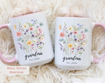 Grandma Mug Personalized First Time Grandmother Gift Nanna Flower Glass Coffee Cup Custom 1st Time Nana Present Pregnancy Announcement