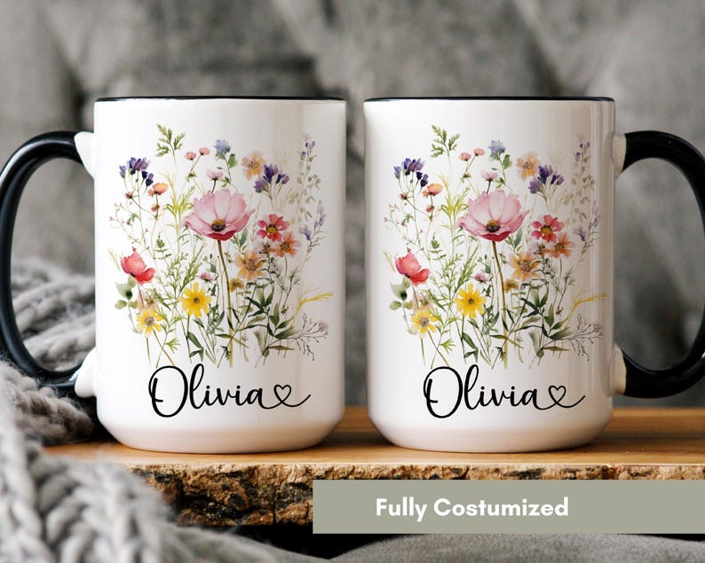 Personalized Name Wildflower Mug: Gift for Mom, Bridesmaid Proposal ...