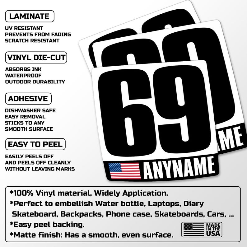 Personalized Racing Decal Sticker, Custom Racing Name, Number Stickers