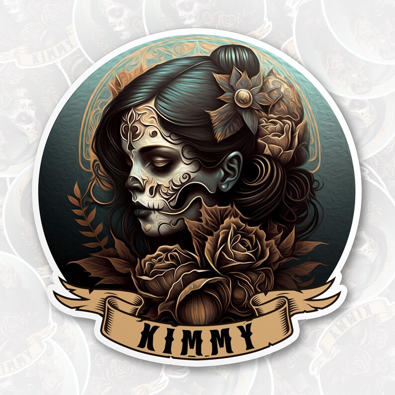 Personalized Sugar Skull Sticker, Custom Name Sugar Skull Mexico