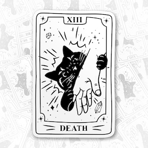 Sticker chat noir carte de tarot, tarot mort, fantasmagorique amoureux des chats, autocollants imperméables en vinyle découpé pour ordinateur portable, Kindle, gobelet