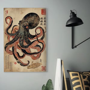 Octopus & Turtle Silk Screen Print - Ukiyo-e Inspired Art - Japanese Sea Creatures Wall Decor - Ocean Life Poster - Nautical Home Decoration image 4
