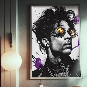 Funky Prince-Inspired Purple Rain Sunglasses Poster Art - Unique Pop Art Print | Music Lovers Decor | Wall Art | Iconic Photography |