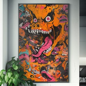 サイケデリックモンスタースケートボードポスターアート | ハイパービーストスタイル | ハイディテールサイケデリックアート | ウォールアートデコレーション | シュールなスケートカルチャー 画像 2