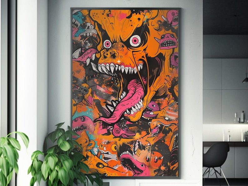 サイケデリックモンスタースケートボードポスターアート | ハイパービーストスタイル | ハイディテールサイケデリックアート | ウォールアートデコレーション | シュールなスケートカルチャー 画像 2