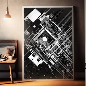 Binary Circuit Board Art | Computer Rendered Poster | Deconstructivism Art Print | Inspired by CGSociety | Abstract Tech Wall Decor