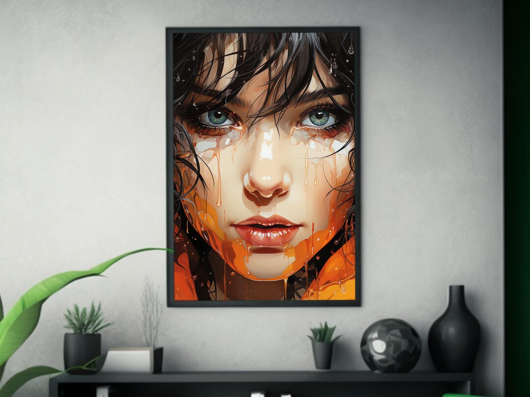 Detailed Digital Art Print Tears on Woman's Face Emotional Poster High ...