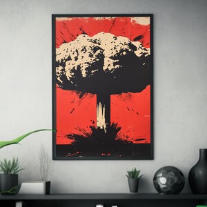 Pop Art Nuclear Blast Poster | Red Sky Imagery | Atomic War Abstract Art | Inspired by Iconic Bomb Explosions | Wall Art Decor image 3