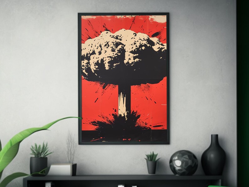 Pop Art Nuclear Blast Poster | Red Sky Imagery | Atomic War Abstract Art | Inspired by Iconic Bomb Explosions | Wall Art Decor image 3