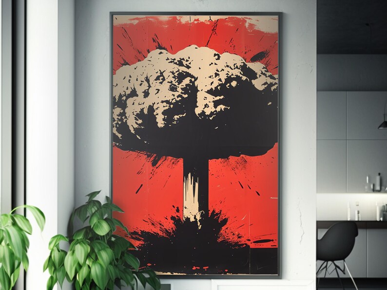 Pop Art Nuclear Blast Poster | Red Sky Imagery | Atomic War Abstract Art | Inspired by Iconic Bomb Explosions | Wall Art Decor image 4