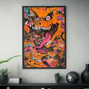 サイケデリックモンスタースケートボードポスターアート | ハイパービーストスタイル | ハイディテールサイケデリックアート | ウォールアートデコレーション | シュールなスケートカルチャー 画像 1