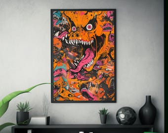 Psychedelic Monster Skateboard Poster Art | Hyperbeast Style | High Detail Psychedelic Art | Wall Art Decor | Surreal Skate Culture