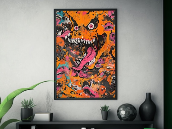 Psychedelic Monster Skateboard Poster Art | Hyperbeast Style | High Detail Psychedelic Art | Wall Art Decor | Surreal Skate Culture