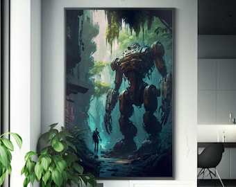 Fantasy Mecha Poster | Giant Robot Concept Art | CGSociety Inspired Design | Sci-Fi Decor | Futuristic Wall Art | Gaming Art | Rob
