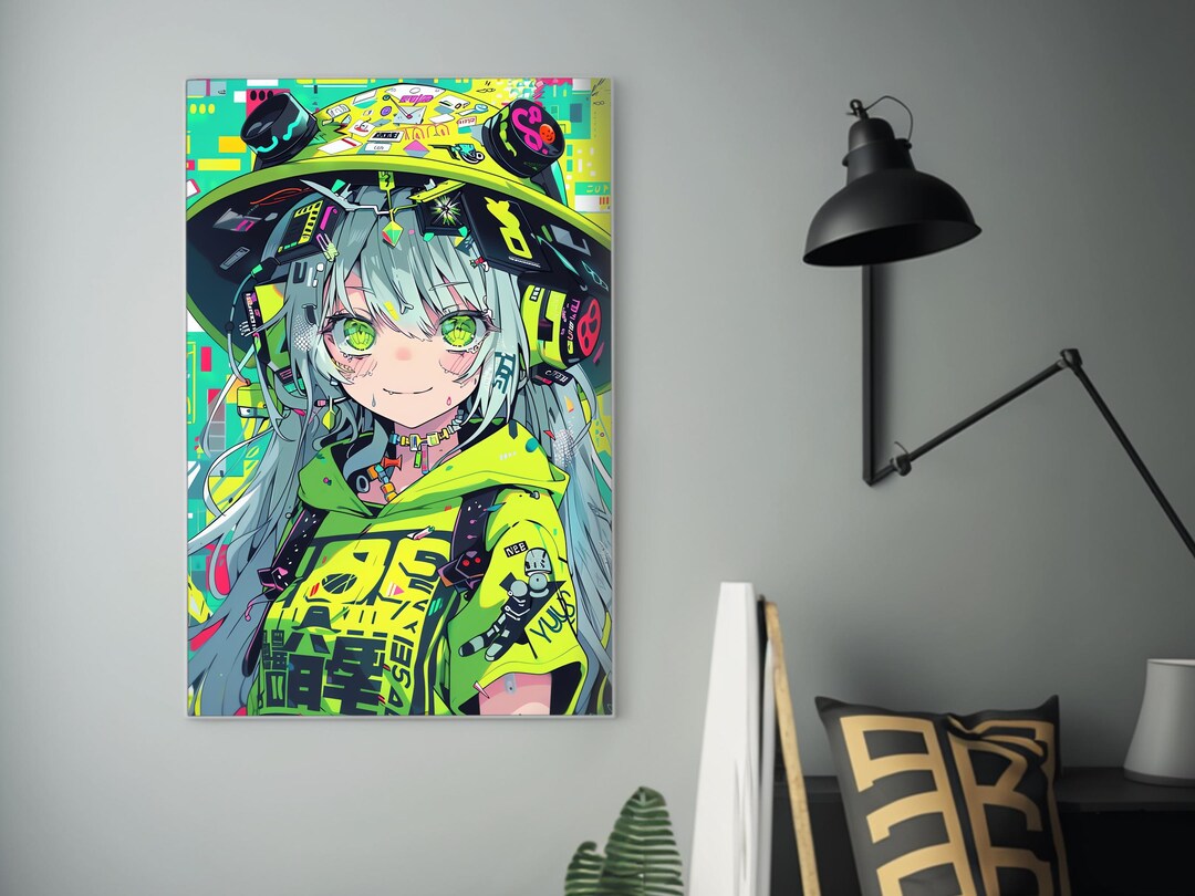 Cyberpunk Anime Girl Poster | Green-eyed Maiden With Hat | Toyism Art ...