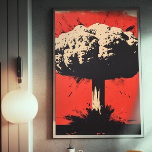 Pop Art Nuclear Blast Poster | Red Sky Imagery | Atomic War Abstract Art | Inspired by Iconic Bomb Explosions | Wall Art Decor image 7
