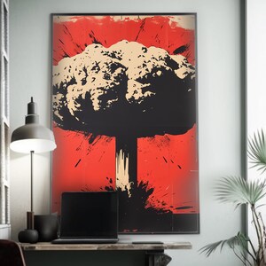 Pop Art Nuclear Blast Poster | Red Sky Imagery | Atomic War Abstract Art | Inspired by Iconic Bomb Explosions | Wall Art Decor image 6