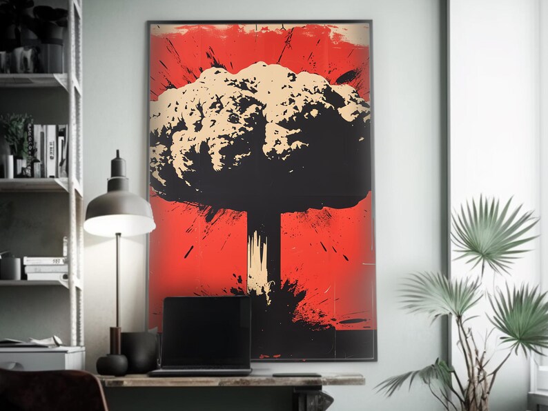 Pop Art Nuclear Blast Poster | Red Sky Imagery | Atomic War Abstract Art | Inspired by Iconic Bomb Explosions | Wall Art Decor image 6