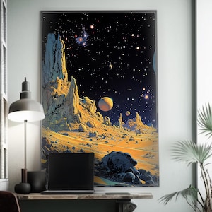 Alien Landscape | Matte Painting | Cosmic Art | Moebius Inspired Style | Space Art Poster | Retro Futurism | Sci-Fi Artwork | image 4