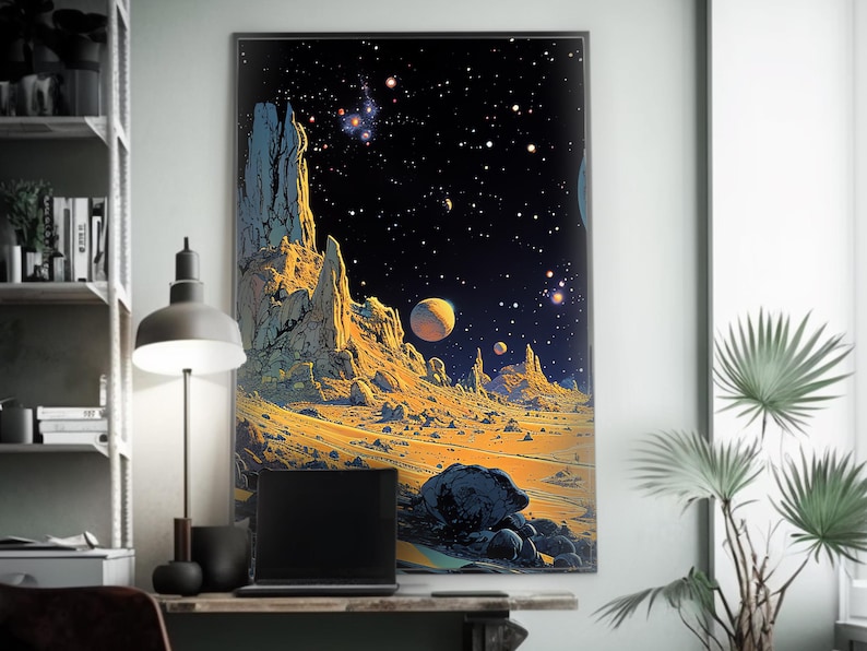 Alien Landscape | Matte Painting | Cosmic Art | Moebius Inspired Style | Space Art Poster | Retro Futurism | Sci-Fi Artwork | image 4