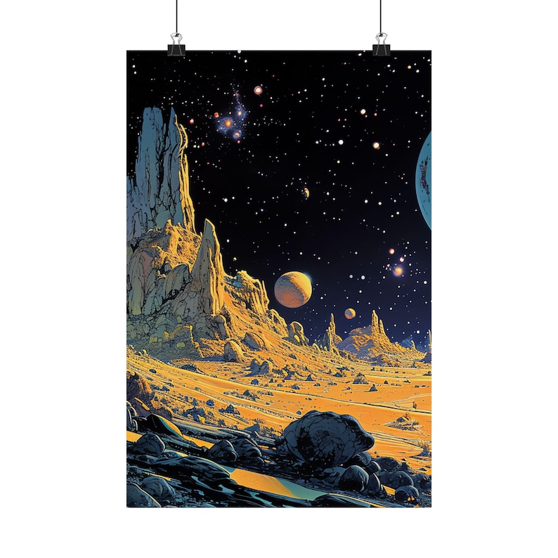 Alien Landscape | Matte Painting | Cosmic Art | Moebius Inspired Style | Space Art Poster | Retro Futurism | Sci-Fi Artwork | image 8