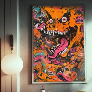 サイケデリックモンスタースケートボードポスターアート | ハイパービーストスタイル | ハイディテールサイケデリックアート | ウォールアートデコレーション | シュールなスケートカルチャー 画像 5