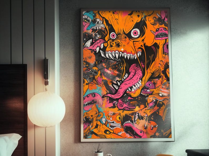 サイケデリックモンスタースケートボードポスターアート | ハイパービーストスタイル | ハイディテールサイケデリックアート | ウォールアートデコレーション | シュールなスケートカルチャー 画像 5