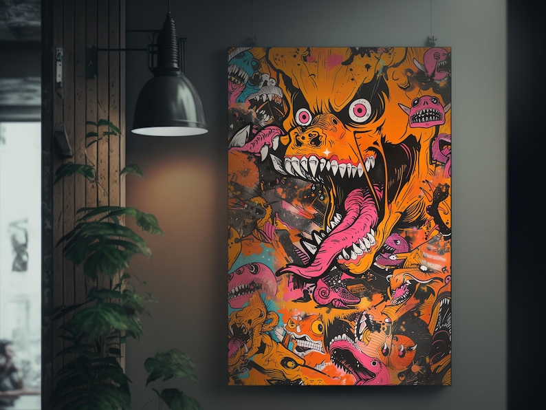 サイケデリックモンスタースケートボードポスターアート | ハイパービーストスタイル | ハイディテールサイケデリックアート | ウォールアートデコレーション | シュールなスケートカルチャー 画像 6