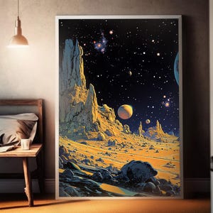 Alien Landscape | Matte Painting | Cosmic Art | Moebius Inspired Style | Space Art Poster | Retro Futurism | Sci-Fi Artwork | image 7