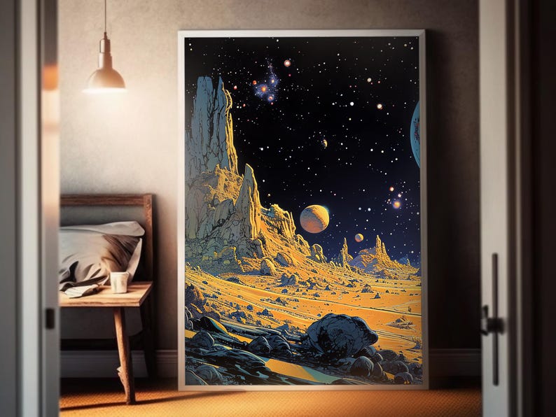 Alien Landscape | Matte Painting | Cosmic Art | Moebius Inspired Style | Space Art Poster | Retro Futurism | Sci-Fi Artwork | image 7